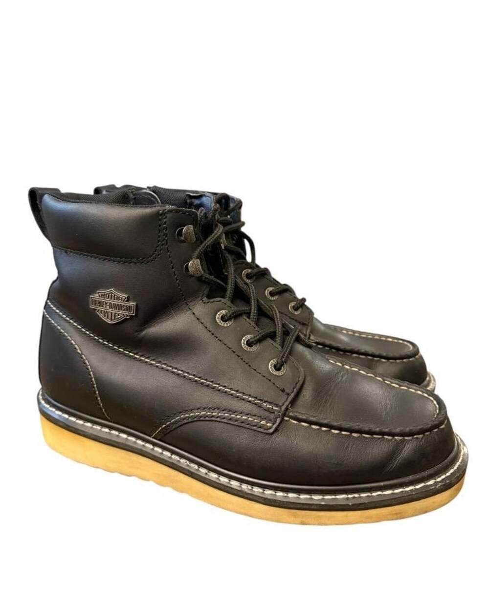 Harley Davidson Beau Moc Toe Wedge Biker Boot Men size 10 Black Leather